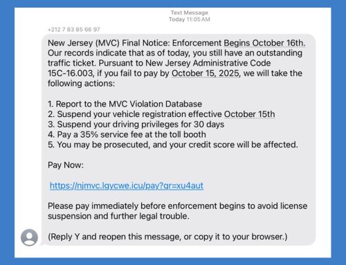 NJ MVC SMiShing Campaign Continues